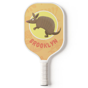 Funny armadillo happy cartoon illustration  pickleball paddle