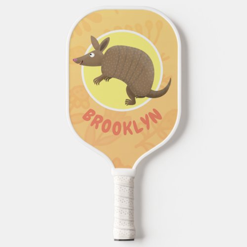 Funny armadillo happy cartoon illustration  pickleball paddle