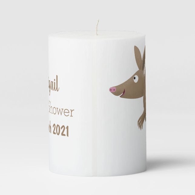 Funny armadillo happy cartoon illustration pillar candle (Back)