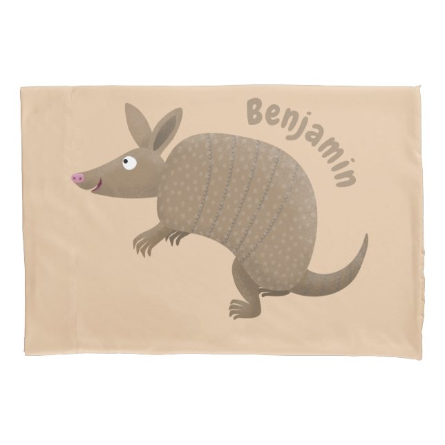 Funny armadillo happy cartoon illustration pillow case (Front)