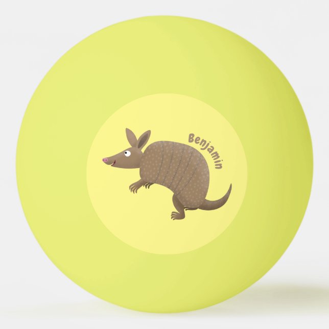 Funny armadillo happy cartoon illustration ping pong ball (Front)