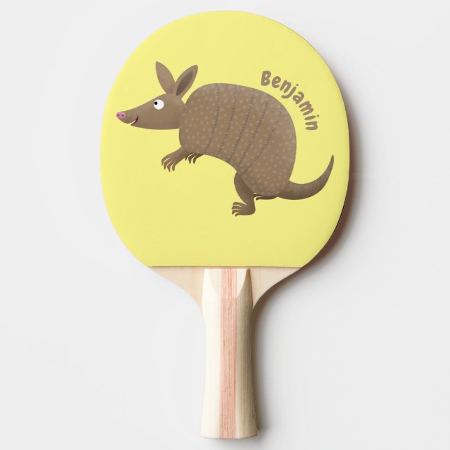 Funny armadillo happy cartoon illustration ping pong paddle (Front)