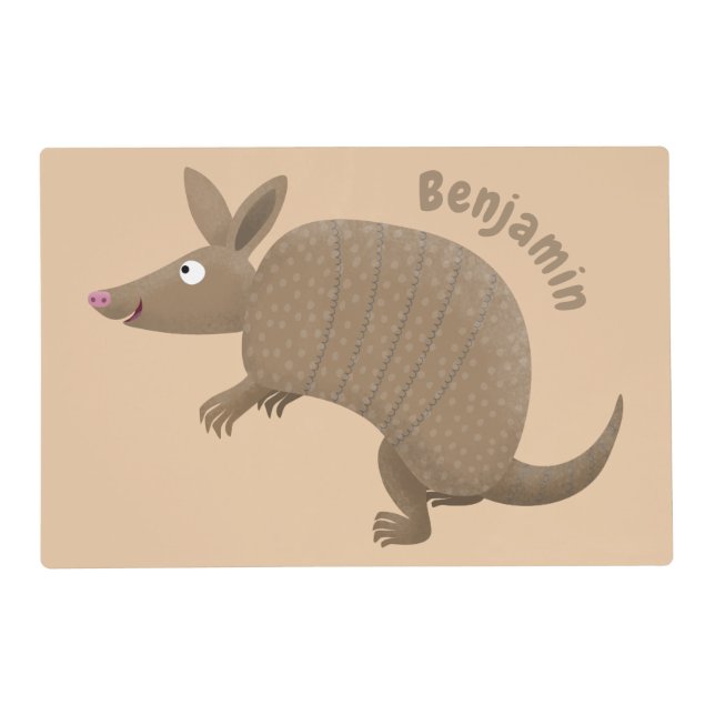Funny armadillo happy cartoon illustration placemat (Front)