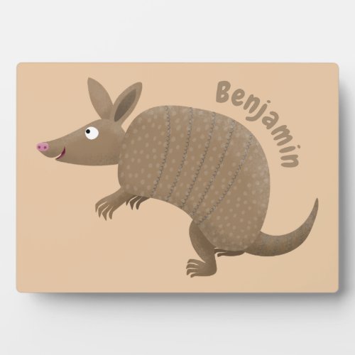 Funny armadillo happy cartoon illustration plaque