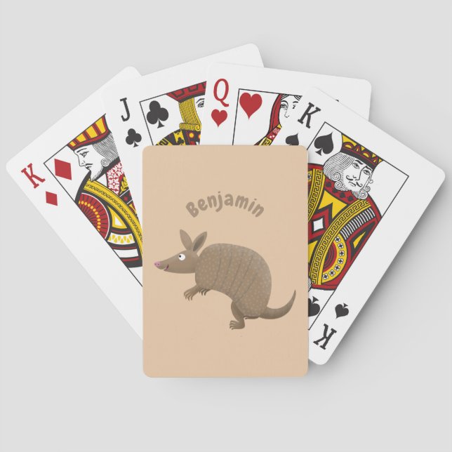 Funny armadillo happy cartoon illustration poker cards (Back)