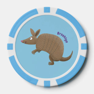 Funny armadillo happy cartoon illustration poker chips