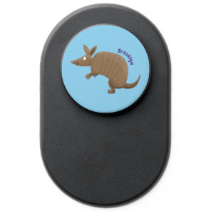 Funny armadillo happy cartoon illustration PopSocket