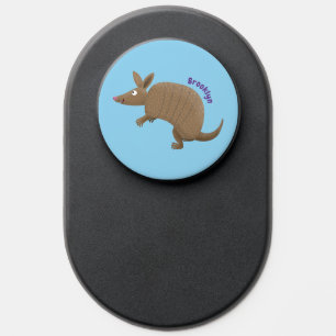 Funny armadillo happy cartoon illustration PopSocket