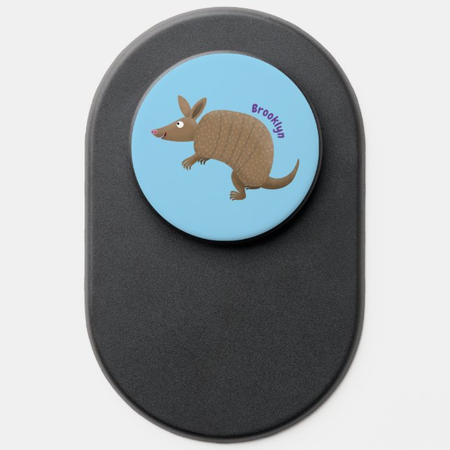 Funny armadillo happy cartoon illustration PopSocket (Popsocket)