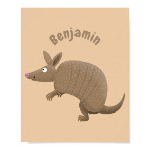 Funny armadillo happy cartoon illustration poster