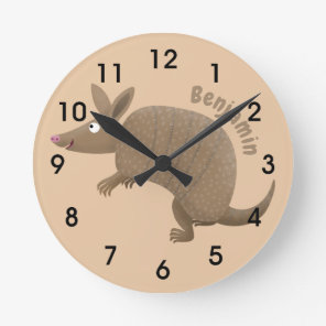 Funny armadillo happy cartoon illustration round clock