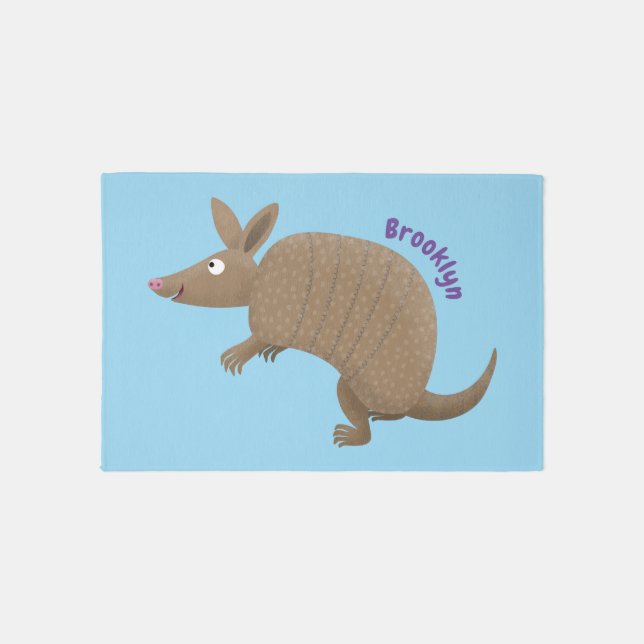 Funny armadillo happy cartoon illustration rug (Front)