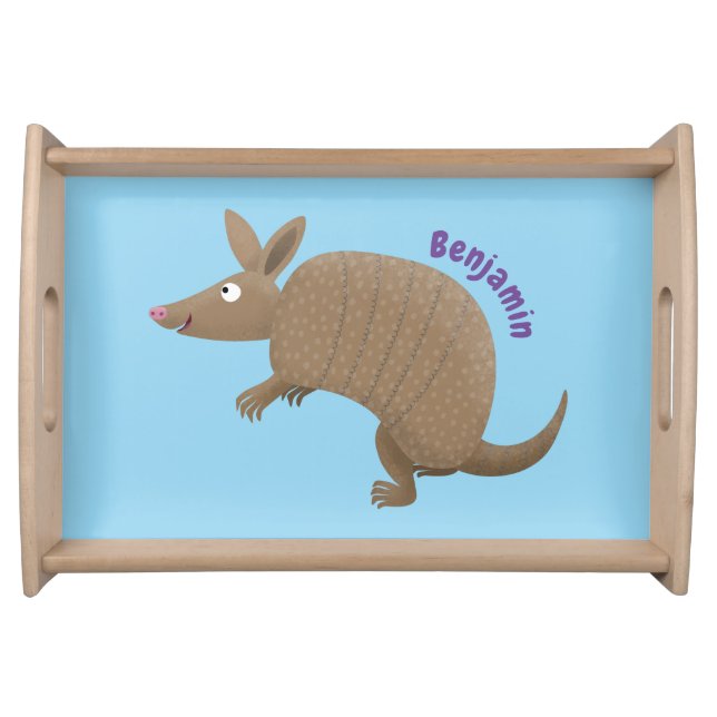Funny armadillo happy cartoon illustration serving tray (Front)