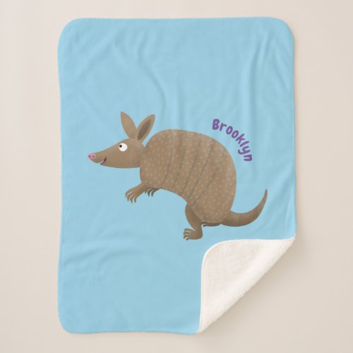 Funny armadillo happy cartoon illustration  sherpa blanket