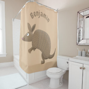 Funny armadillo happy cartoon illustration shower curtain