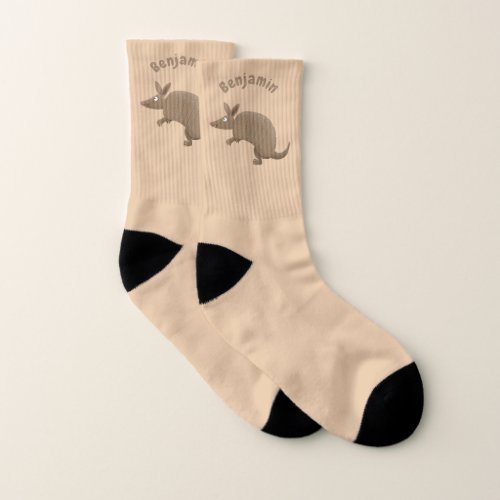 Funny armadillo happy cartoon illustration socks