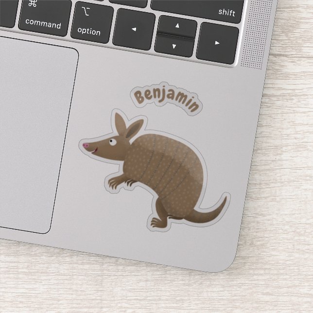 Funny armadillo happy cartoon illustration sticker (Detail)