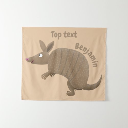 Funny armadillo happy cartoon illustration  tapestry