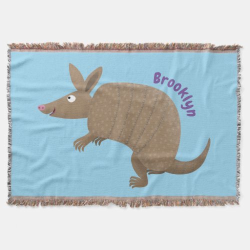 Funny armadillo happy cartoon illustration throw blanket