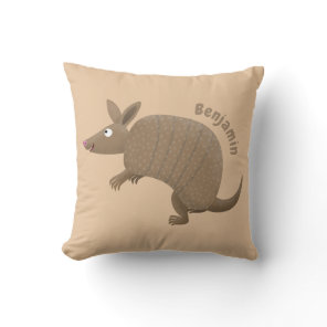 Funny armadillo happy cartoon illustration throw pillow