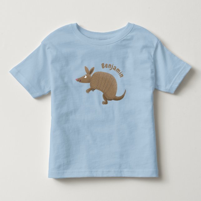 Funny armadillo happy cartoon illustration toddler t-shirt (Front)