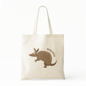 Funny armadillo happy cartoon illustration tote bag