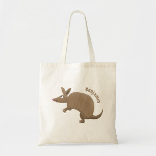 Funny armadillo happy cartoon illustration tote bag