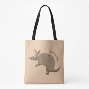 Funny armadillo happy cartoon illustration tote bag