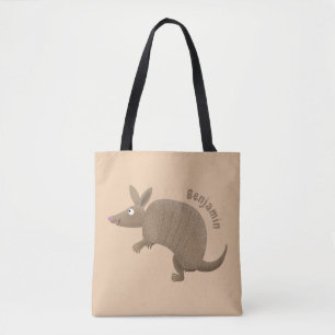 Funny armadillo happy cartoon illustration tote bag