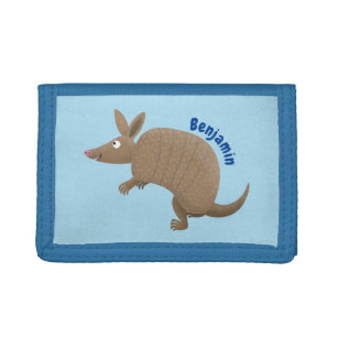 Funny armadillo happy cartoon illustration tri-fold wallet