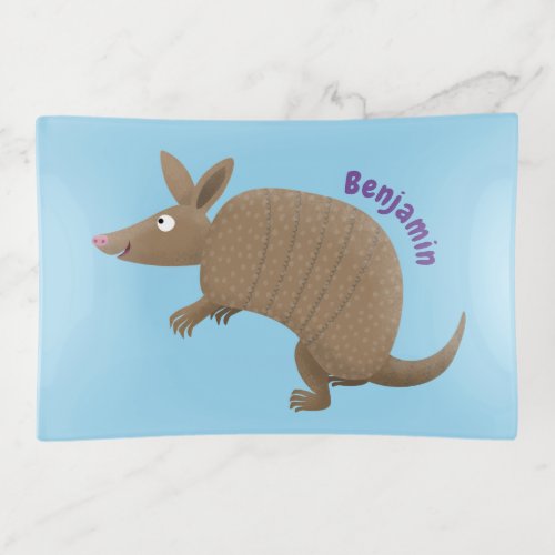 Funny armadillo happy cartoon illustration trinket tray