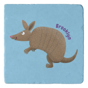 Funny armadillo happy cartoon illustration trivet