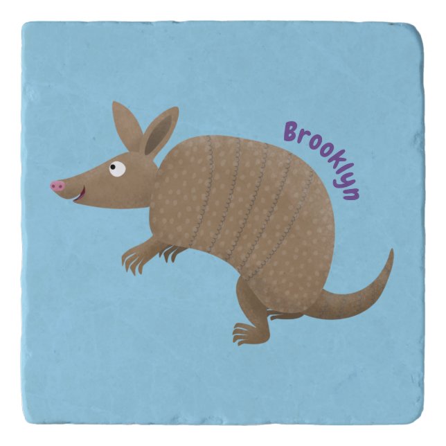 Funny armadillo happy cartoon illustration trivet (Front)