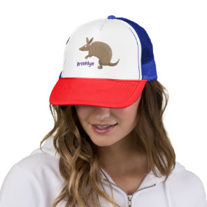 Funny armadillo happy cartoon illustration trucker hat