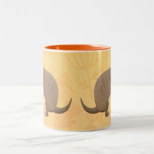 Funny armadillo happy cartoon illustration Two-Tone coffee mug