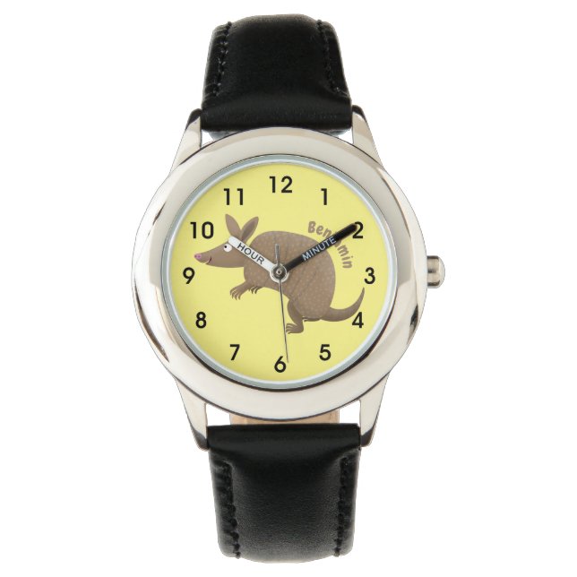 Funny armadillo happy cartoon illustration watch (Front)