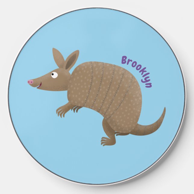Funny armadillo happy cartoon illustration wireless charger  (Front)