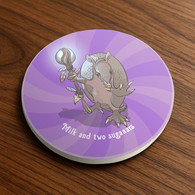 Funny Armadillo Milk & Two Sugars Hypnotic Cartoon Coaster (Creator Uploaded)