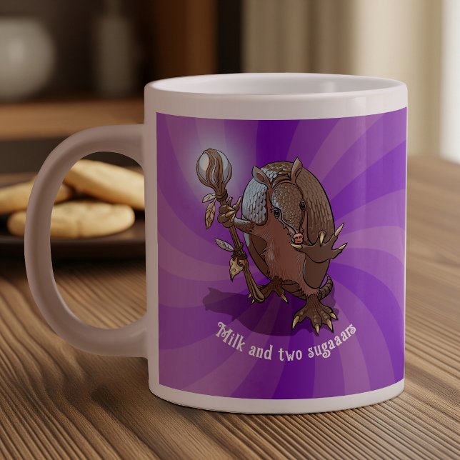 Funny Armadillo Milk & Two Sugars Hypnotic Cartoon Giant Coffee Mug (Creator Uploaded)
