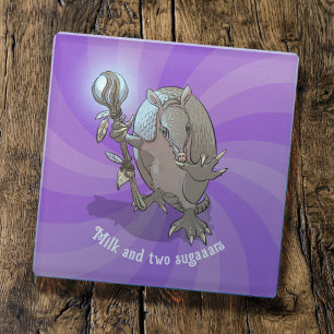 Funny Armadillo Milk & Two Sugars Hypnotic Cartoon Glass Coaster