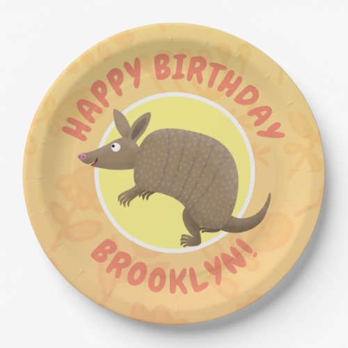 Funny armadillo personalised cartoon birthday paper plates