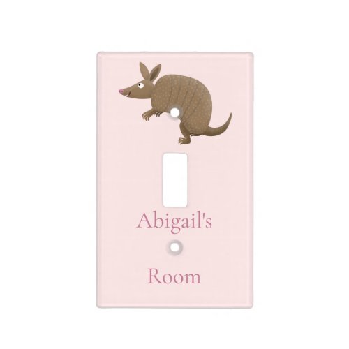 Funny armadillo pink personalised happy cartoon light switch cover