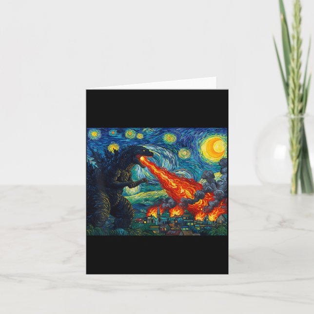 Funny Art Japanese Monster Kaiju In Van Gogh Starr Card (Front)
