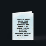 Funny Artificial Intelligence Boyfriend Birthday  Card<br><div class="desc">Capture the essence of your relationship with this sarcastic A.I. generated birthday message! This card is a masterpiece of backhanded humor,  crafted for those wonderful boyfriends who drive you crazy yet make you smile.</div>
