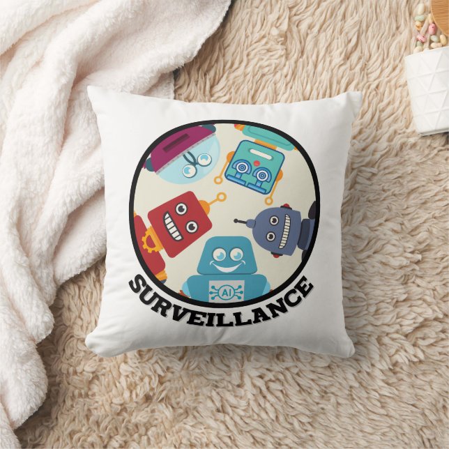 Funny Artificial Intelligence-Surveillance Robots  Throw Pillow (Blanket)