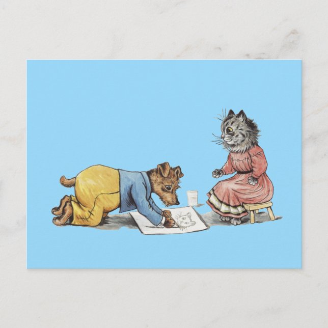 funny artist dog drawing a cat postcard (Front)
