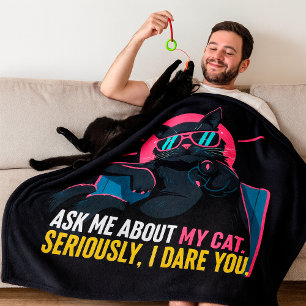 Funny Ask Me About My Cat Matching Cat & Owner Fleece Blanket