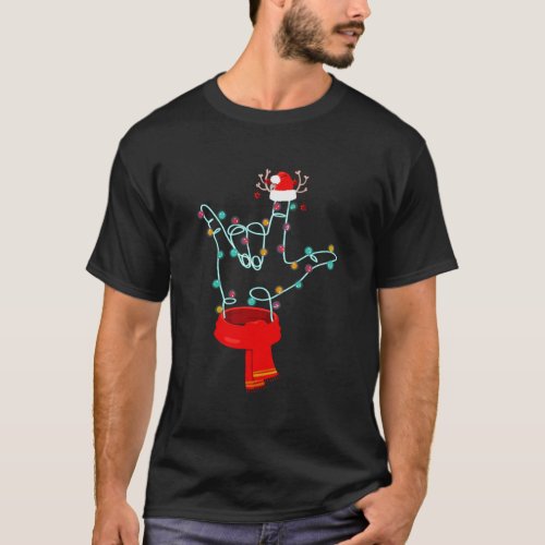 Funny Asl Sign Christmas Light Santa Hat Scarf Cos T_Shirt