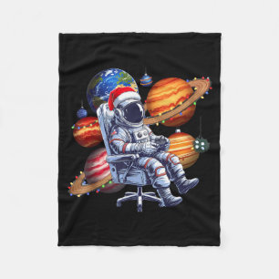 Funny Astronaut Christmas Space Lights Santa Hat P Fleece Blanket