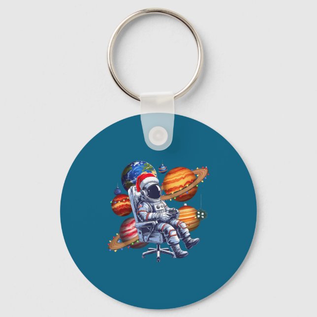 Funny Astronaut Christmas Space Lights Santa Hat P Keychain (Front)